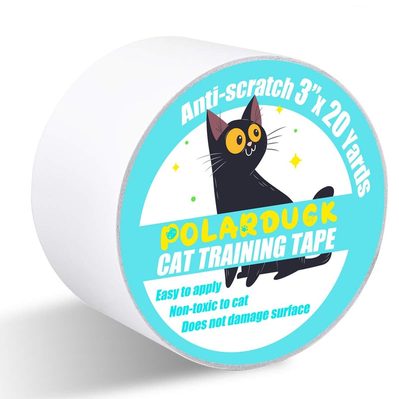Polarduck Anti Cat Scratch Tape, 3 inches x 20 Yards Cat Training Tape, 100% Transparent Clear Double Sided Cat Scratch Deterrent Tape, Furniture Protector for Couch, Carpet, Doors, Pet & Kid Safe - Image 1